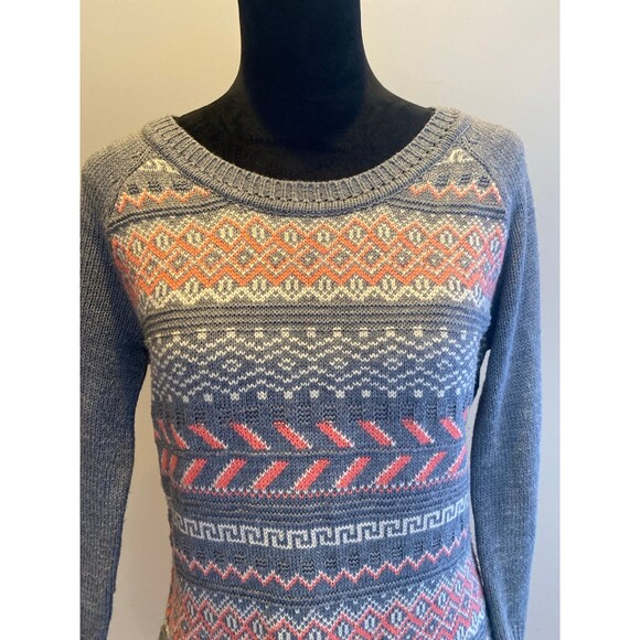 Charming Charlie Sweater Dress Sz Large Crew Neck Fair Isle Type Design Front - Picture 2 of 11